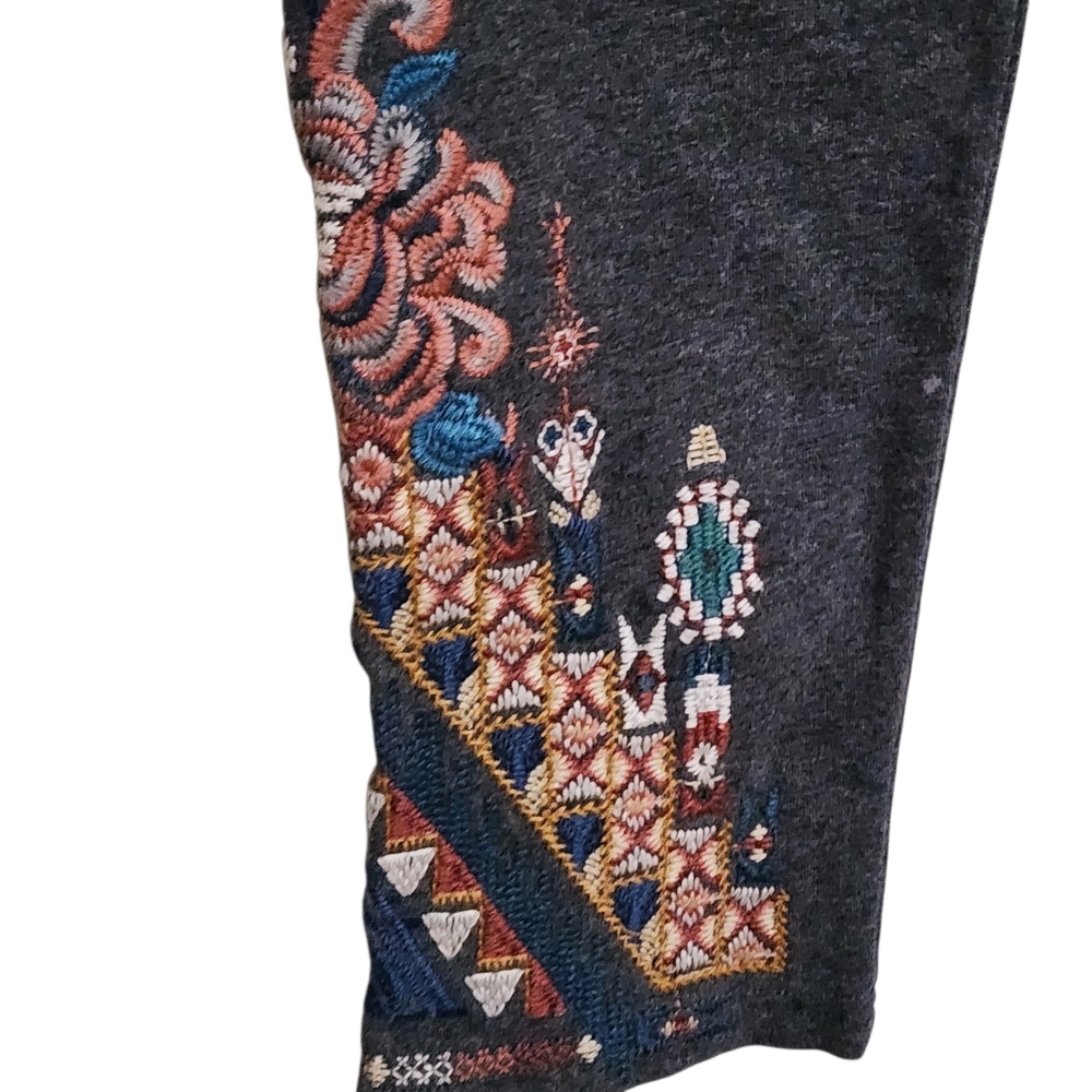 Johnny Was Leggings M Gray Embroidered Pull On Boho - Picture 3 of 8